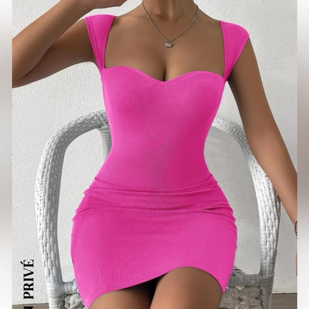 Pink heart neck body con dress